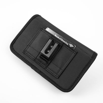 Universal Horizontal Cell Phone Case Nylon Holster Carrying Pouch with Belt Clip and 2 Card Slots fit Large Devices 7" For Samsung Galaxy S22 Ultra [Black]