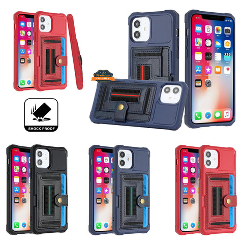 For Apple iPhone 12 Pro Max (6.7") Wallet Case PU Leather with Credit Card Storage Holder Snap Button Back Folio Flip Pocket  Phone Case Cover