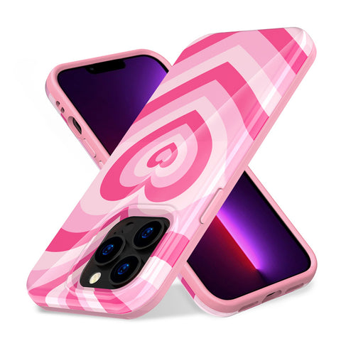 For Apple iPhone 11 (6.1") Pattern Stylish Fashion Design Hybrid Rubber TPU Hard PC Shockproof Armor Slim Fit Pink Heart Phone Case Cover