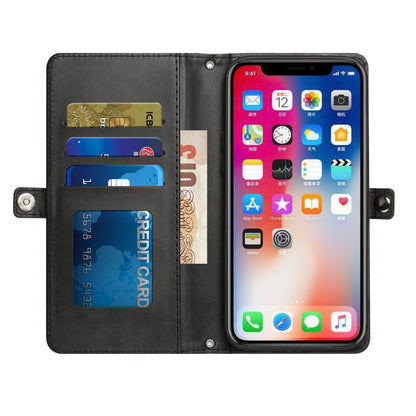 For Apple iPhone 14 (6.1") Luxury 9 ID Cash Credit Card Slots Holder Carrying Pouch Folio Flip PU Leather Lanyard Kickstand  Phone Case Cover