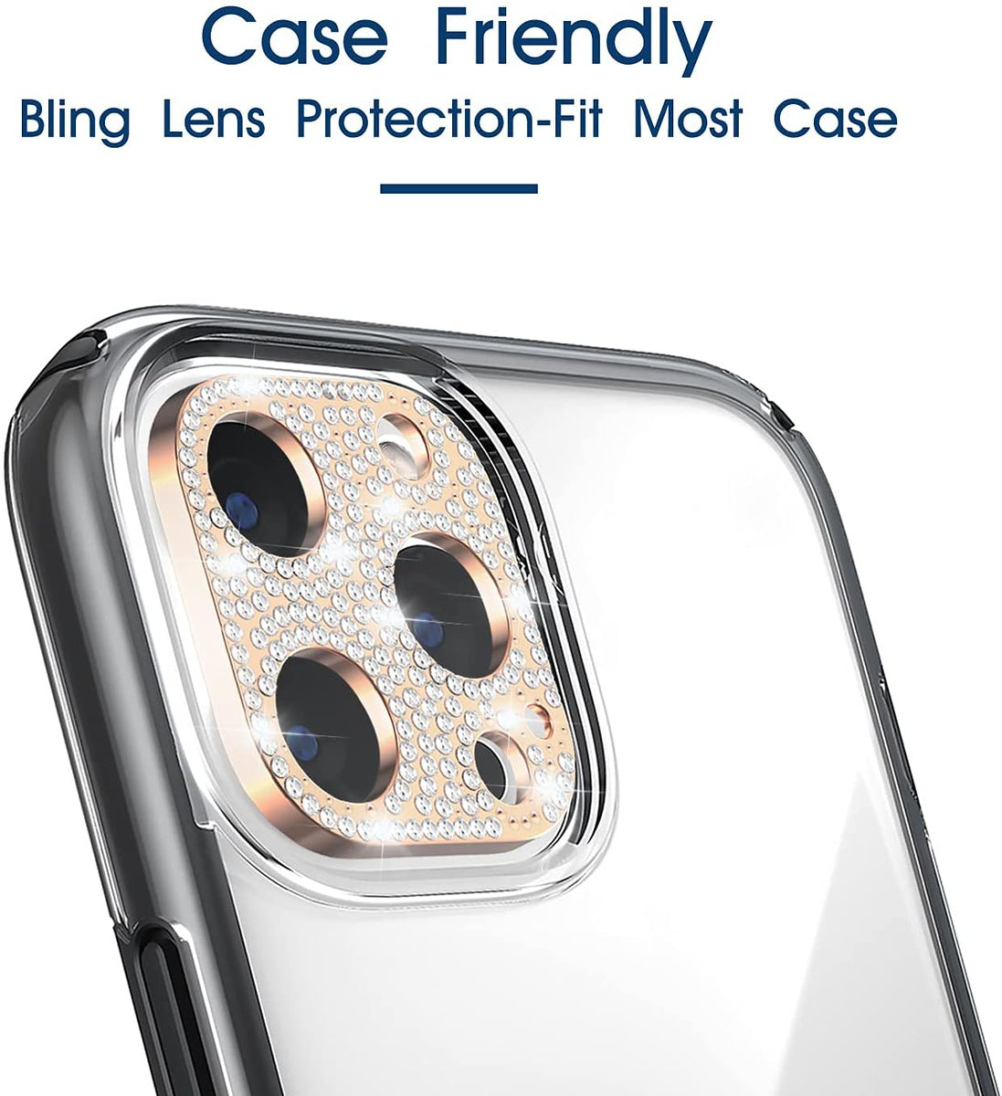 For Apple iPhone 14 Pro Max (6.7") Camera Lens Zinc Alloy With Diamond Bling Lens Protective Camera Decoration Rose Gold Phone Case Cover