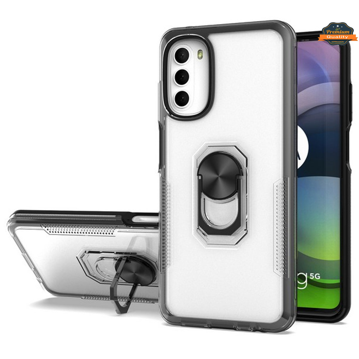 For Samsung Galaxy A23 5G Transparent Hybrid PC Magnetic Ring Stand (work with Car Mount) Detachable Frame Bumper  Phone Case Cover