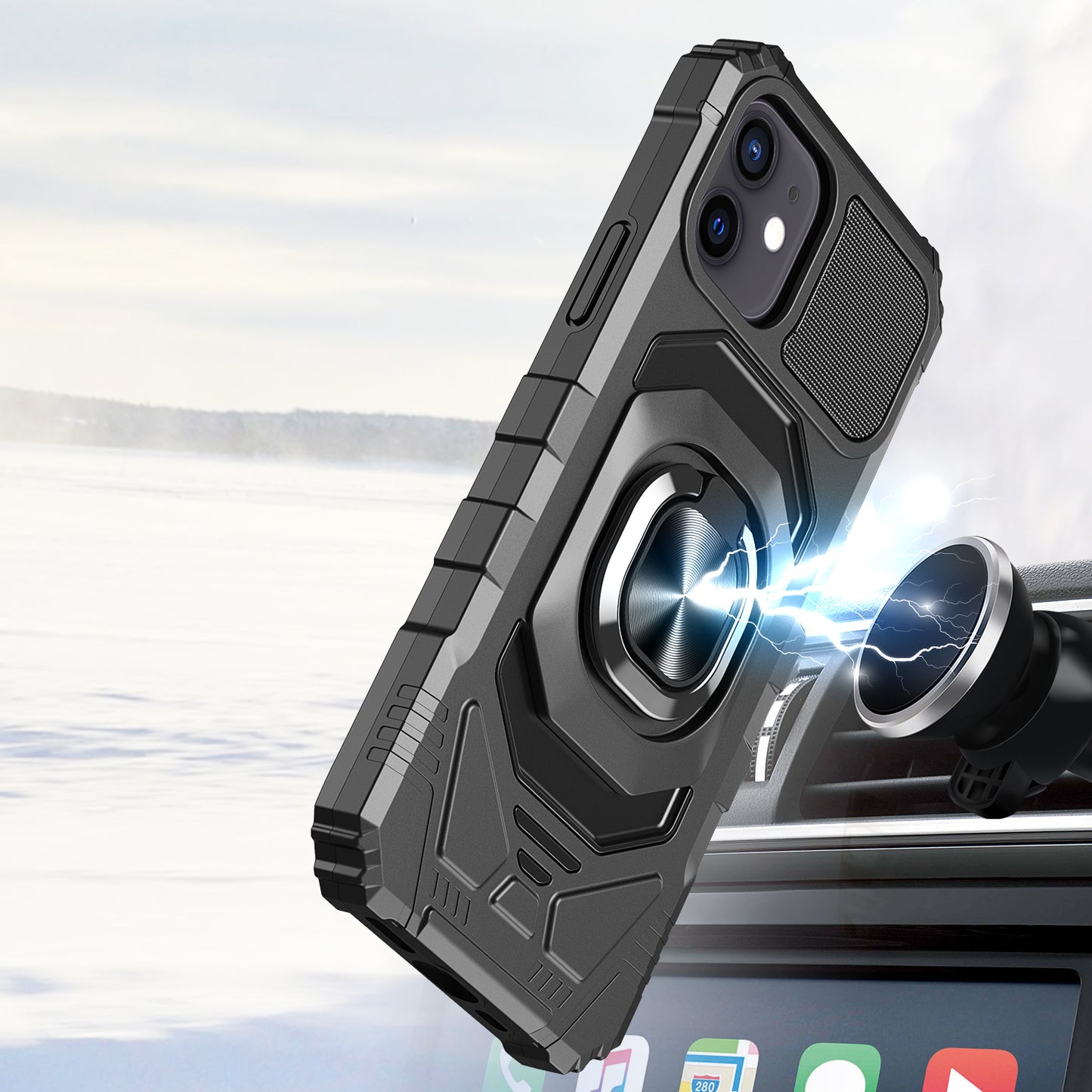 For Apple iPhone 14 (6.1") Hybrid Dual Layer with Rotate Magnetic Ring Stand Holder Kickstand, Rugged Shockproof  Phone Case Cover