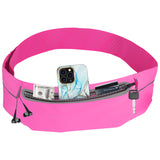 Universal Slim Atheletic Fabric Running Belt with Large Phone Pocket, Keys & Headset Holder Fanny Waist Pack for Hiking Running Fitness Glow in dark Universal Large Running Fanny Pack [Pink]