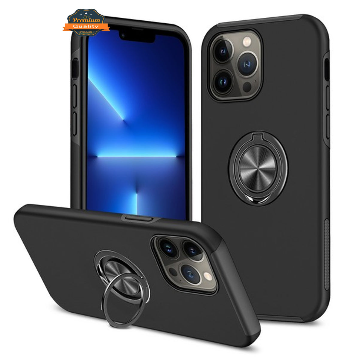 For Apple iPhone 14 /Plus Pro Max Hybrid Military Grade with Flat Metal Ring Stand 360° Rotation Kickstand Hard PC Back  Phone Case Cover