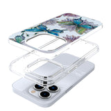 For Apple iPhone 13 Pro Max 6.7" Stylish Gold Layer Printing Design Hybrid Rubber TPU Hard PC Shockproof Rugged Slim Butterfly Floral Phone Case Cover