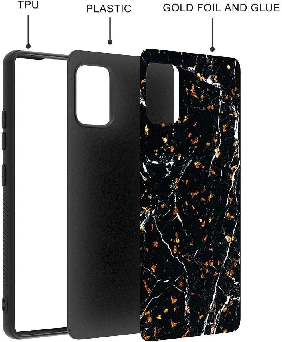 For Apple iPhone 14 (6.1") Marble Fashion Stone Stylish Flake Glitter Bling Hybrid Glossy TPU Rubber Hard PC Protection  Phone Case Cover