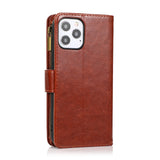 For OnePlus 10T 5G PU Leather Zipper Wallet Case 9 Credit Card Slots Cash Money Pocket Clutch Pouch Stand & Strap Brown Phone Case Cover