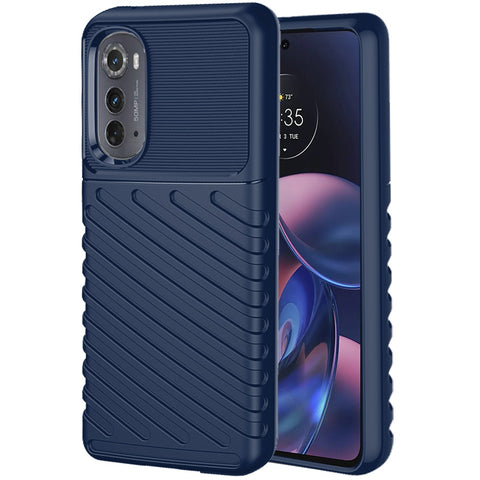 For Motorola Moto Edge (2022) Rugged Hybrid Hard Silicone Gel TPU Bumper Texture Shockproof Anti Slip Protective Stylish Blue Phone Case Cover