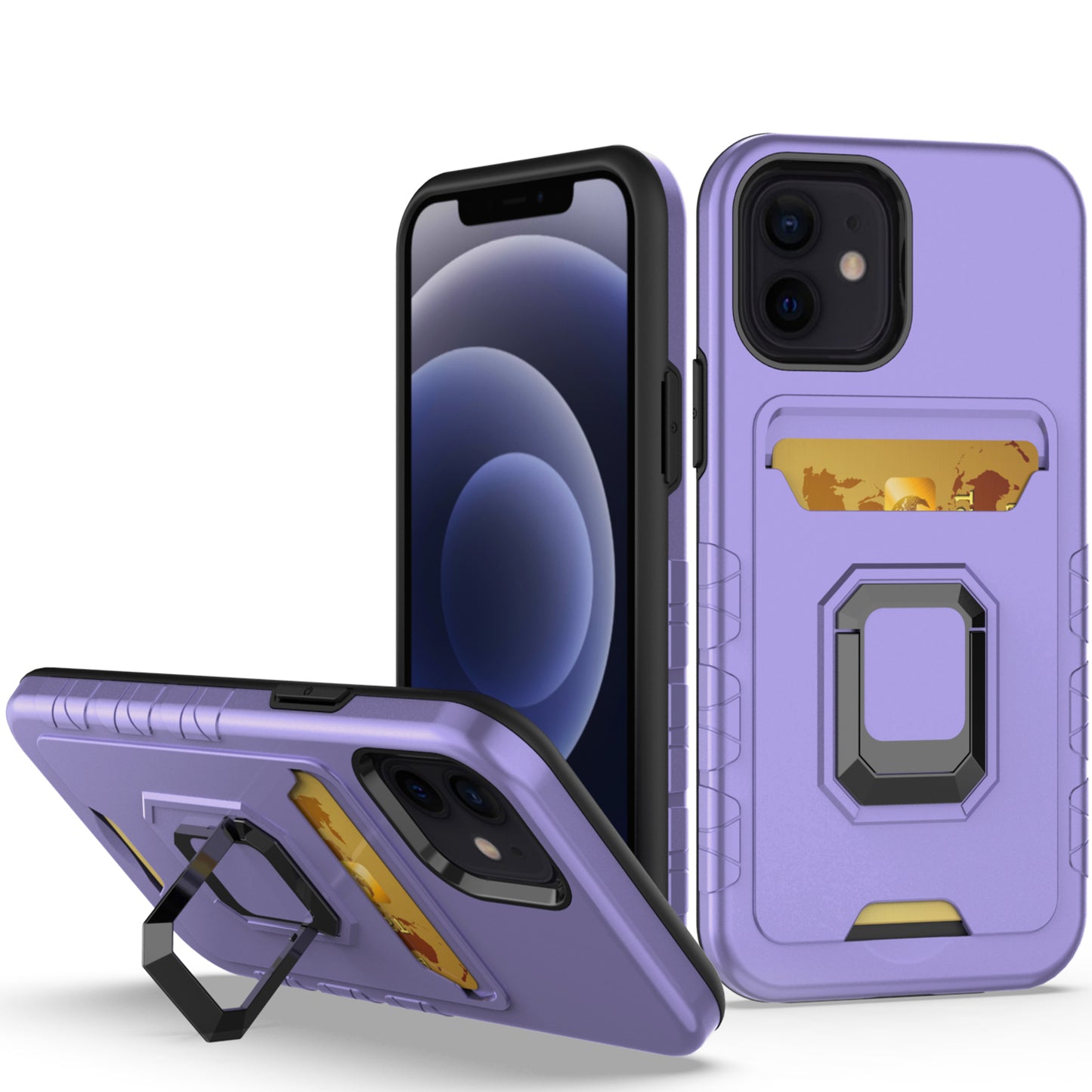 For Apple iPhone 14 Pro Max (6.7") Wallet Designed with Credit Card Holder & Magnetic Ring Stand Kickstand Hybrid Hard  Phone Case Cover