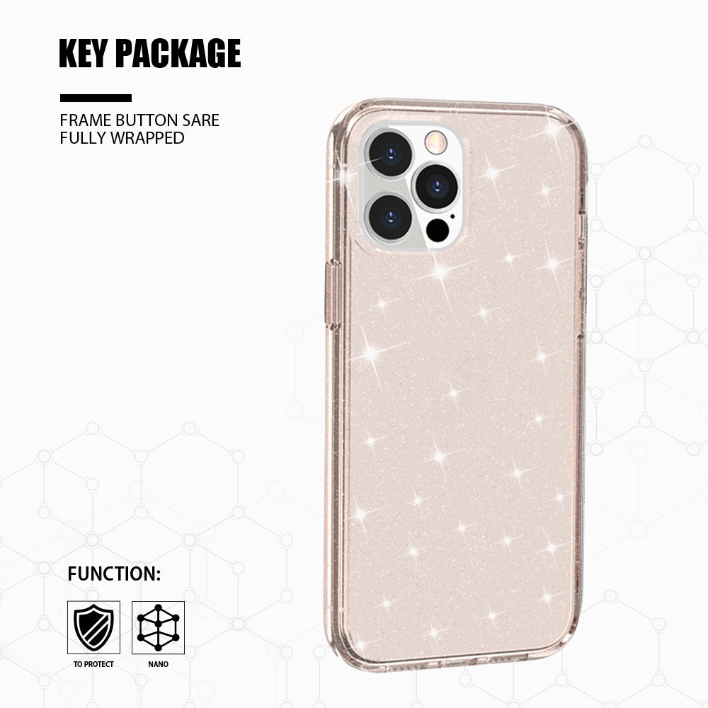 For Apple iPhone 14 Pro (6.1") Transparent Glitter Bling Sparkly Hybrid Hard PC Shell & Soft TPU Shock-Absorption Bumper Purple Phone Case Cover