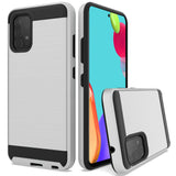 For Samsung Galaxy A22 5G Hybrid Rugged Brushed Metallic Design [Soft TPU + Hard PC] Dual Layer Shockproof Armor Impact Slim Silver Phone Case Cover