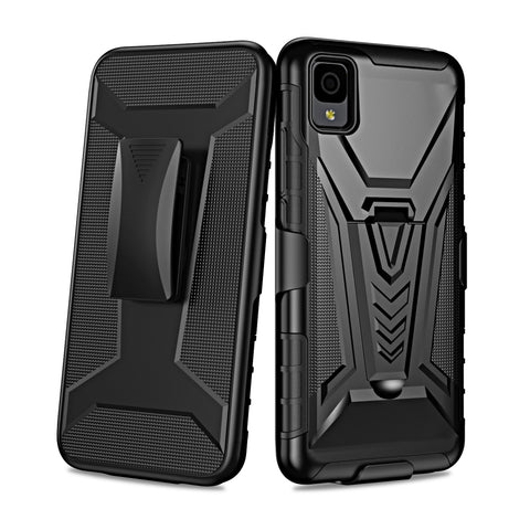 For TCL 30 Z Combo Belt Clip Holster Dual Layer Shockproof with Clip On & Kickstand Heavy Duty Full Body 3in1 Hybrid Black Phone Case Cover