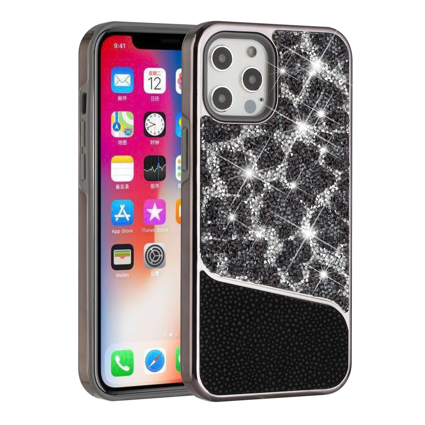 For Apple iPhone 14 (6.1") Bling Animal Design Glitter Hybrid Thick TPU Shiny Protective Rubber Frame  Phone Case Cover