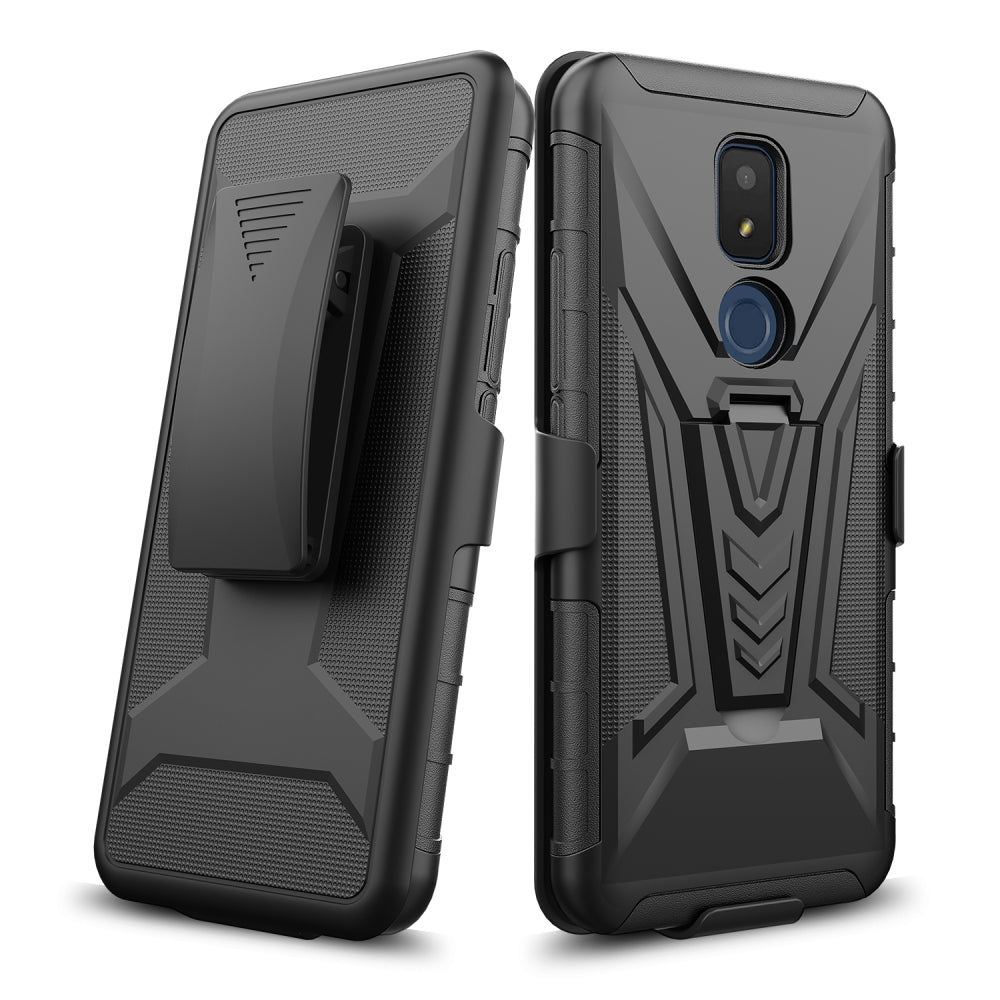 For Cricket Icon 3 Belt Clip Holster Dual Layer Shockproof with Clip On & Kickstand Heavy Duty Full Body 3in1 Hybrid Black Phone Case Cover