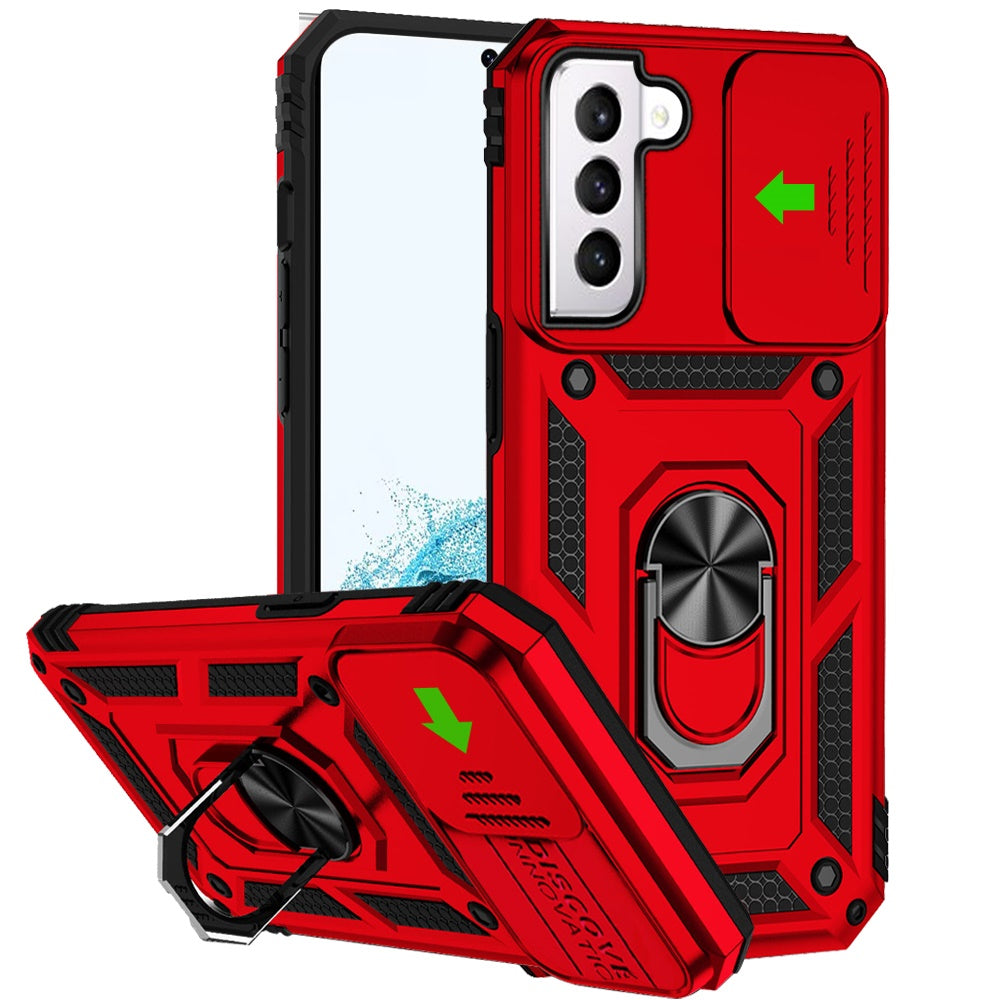 For Samsung Galaxy S22 /Plus Ultra Hybrid Case with Camera Lens Protection & 360° Rotate Ring Kickstand, Soft Edge TPU Hard Bumper  Phone Case Cover