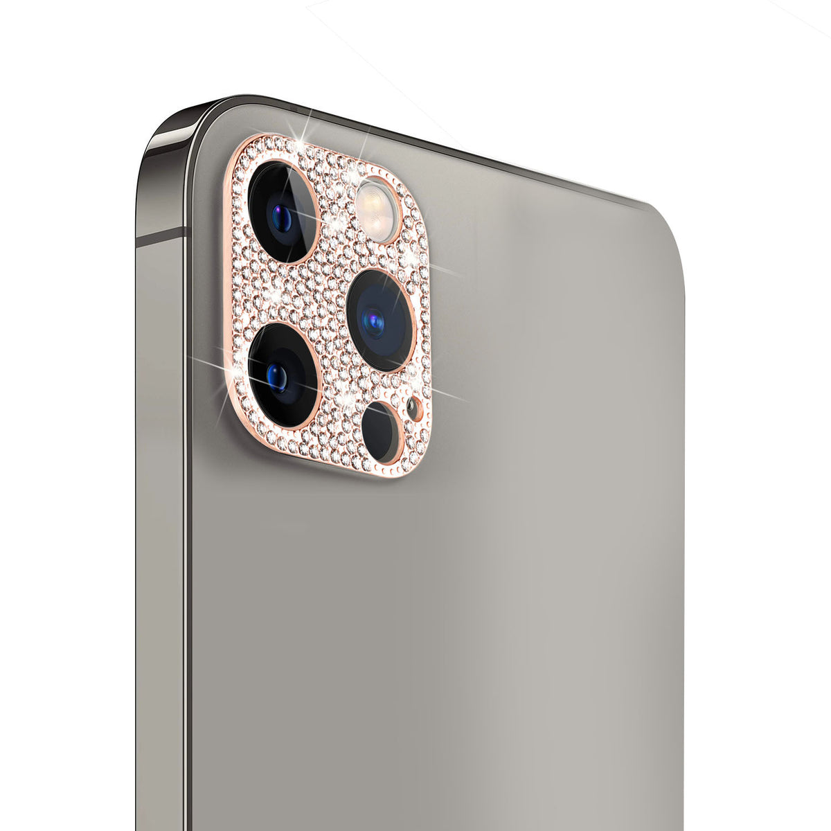 For Apple iPhone 14 Pro (6.1") Camera Lens Zinc Alloy With Diamond Bling Glitter Lens Protective Camera Decoration Rose Gold