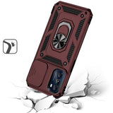 For Samsung Galaxy S22 Ultra Hybrid Case with Stand, Camera Lens Protection & 360° Rotate Ring, Shockproof, Soft Bumper Burgundy Phone Case Cover