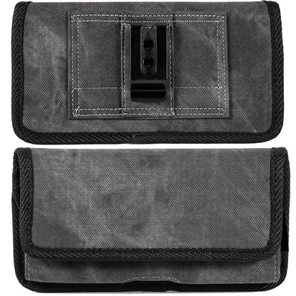 For Samsung Galaxy S21+ Plus Universal Horizontal Cell Phone Case Fabric Holster Carrying Pouch with Belt Clip and 2 Card Slots fit Large Devices 6.3" [Black Denim]