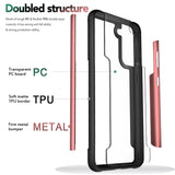 For Samsung Galaxy S22 Ultra Hybrid Aluminum Alloy Metal Clear Transparent Back PC TPU Bumper Frame Armor Shockproof Rose Gold Phone Case Cover