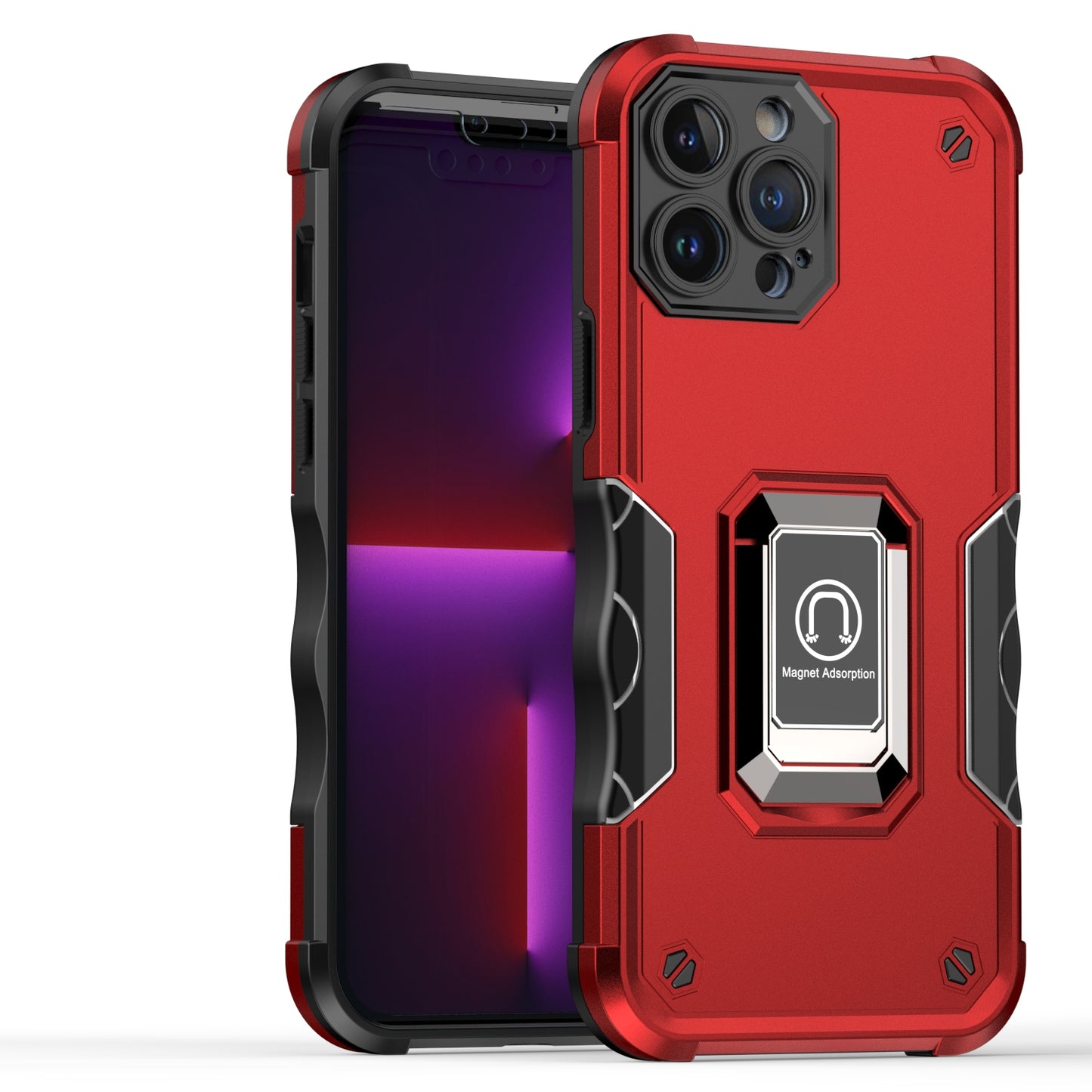For Apple iPhone 13 Pro Max Hybrid Cases with Magnetic Ring Holder Stand Kickstand Heavy Duty Rugged Silicone Shockproof  Phone Case Cover