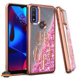 For Motorola Moto G Power 2022 Quicksand Liquid Glitter Bling Flowing Sparkle Fashion Hybrid Rubber TPU and Chrome Plating Hard  Phone Case Cover