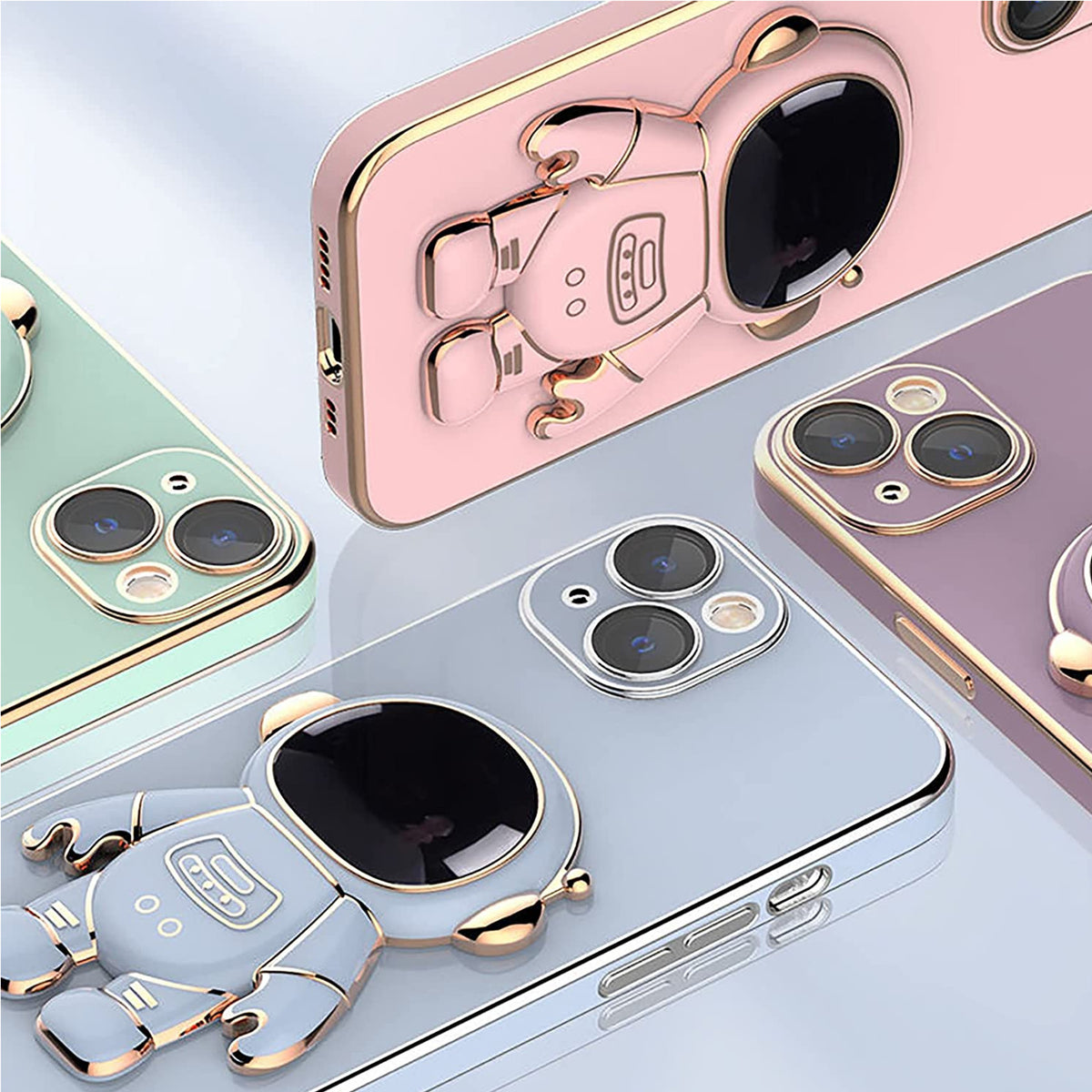 For Apple iPhone 13 /6.1" Astronaut Hidden Stand Holder Plating Hybrid Electroplated Bumper Shockproof Armor Cute  Phone Case Cover