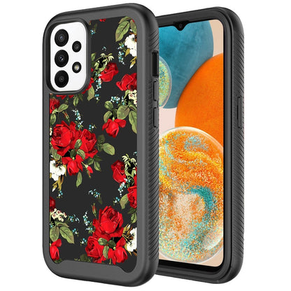For OnePlus 10T 5G Stylish Flower Design 2in1 Hybrid Dual Layer Armor Hard PC Rubber TPU Shockproof Front Frame Black Red Roses Phone Case Cover