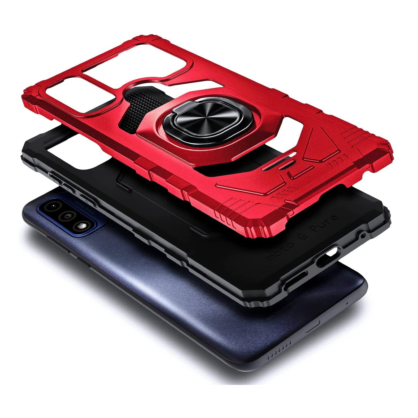 For Cricket Icon 4 Armor Hybrid Stand Ring Hard TPU Rugged Protective [Military-Grade] Magnetic Car Ring Holder Red