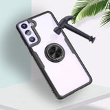For Samsung Galaxy S22 /Plus Ultra Hybrid Clear Carbon Fiber Trim & Rubber TPU Bumper 360° Rotating Magnetic Finger Ring Stand  Phone Case Cover