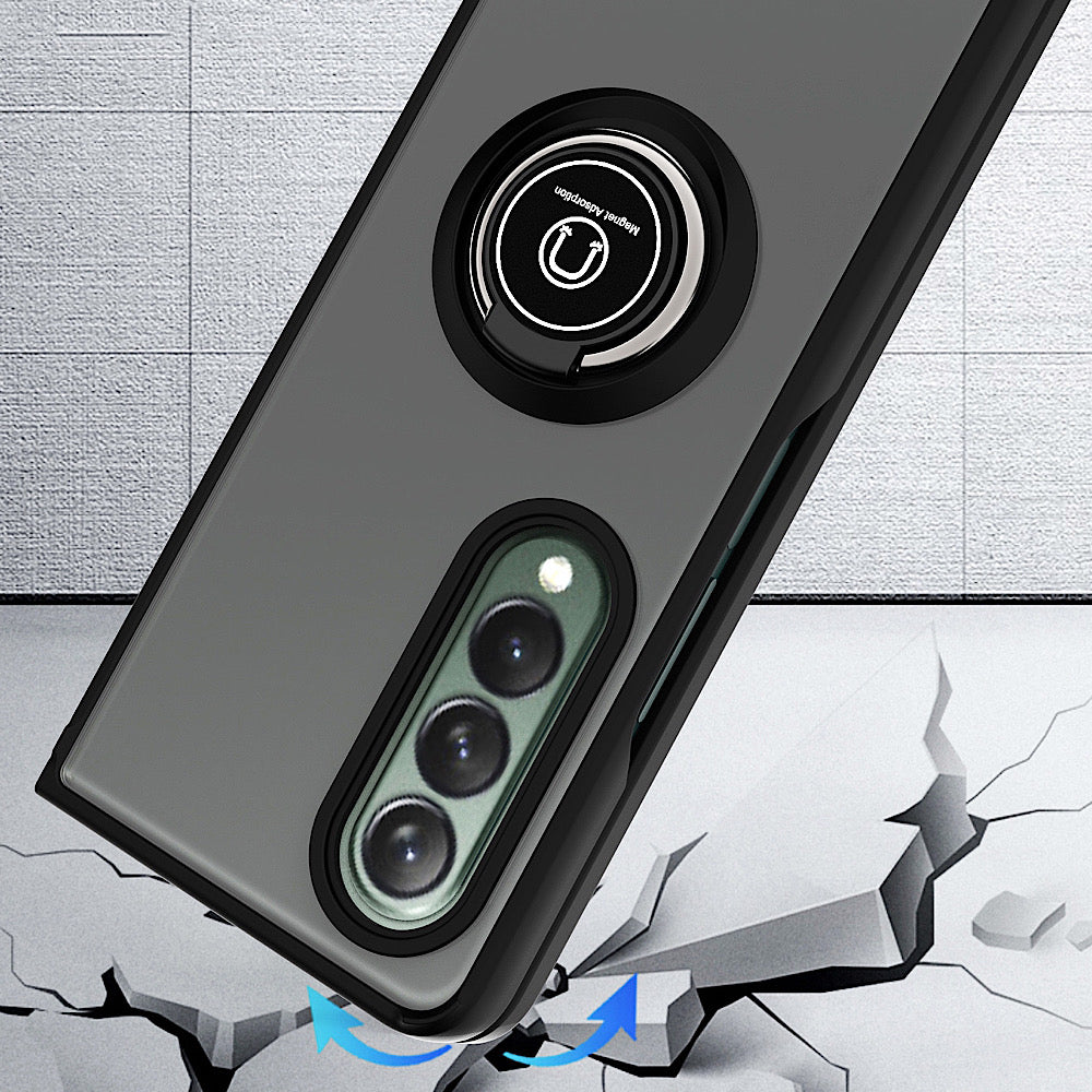 For Samsung Galaxy Z Fold 4 Hybrid Protective PC & TPU Shockproof with 360° Rotation Ring Kickstand Magnetic Metal Stand  Phone Case Cover