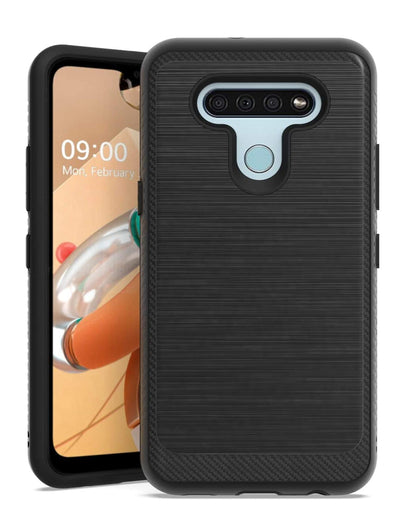For Apple iPhone 14 (6.1") Armor Brushed Texture Rugged Carbon Fiber Design Shockproof Dual Layers Hard PC + TPU  Phone Case Cover
