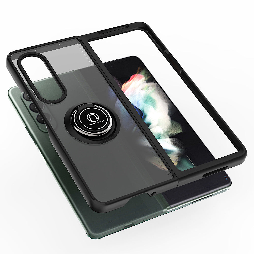 For Samsung Galaxy Z Fold 4 Hybrid Protective PC & TPU Shockproof with 360° Rotation Ring Kickstand Magnetic Metal Stand  Phone Case Cover