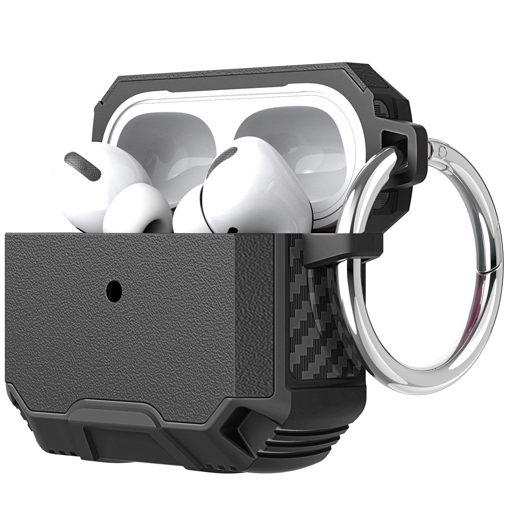 For Apple AirPods Pro Heavy Duty Tuff Hybrid 2 in 1 Shockproof Full Protective Case Hard PC Rubber TPU Cover with Carabiner Case Cover