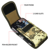 Universal Vertical Nylon Cell Phone Holster Case with Dual Credit Card Slots, Belt Clip Pouch and Belt Loop for Apple iPhone Samsung Galaxy LG Moto All Mobile phones Size 6.3" Universal Nylon [Army Camo]