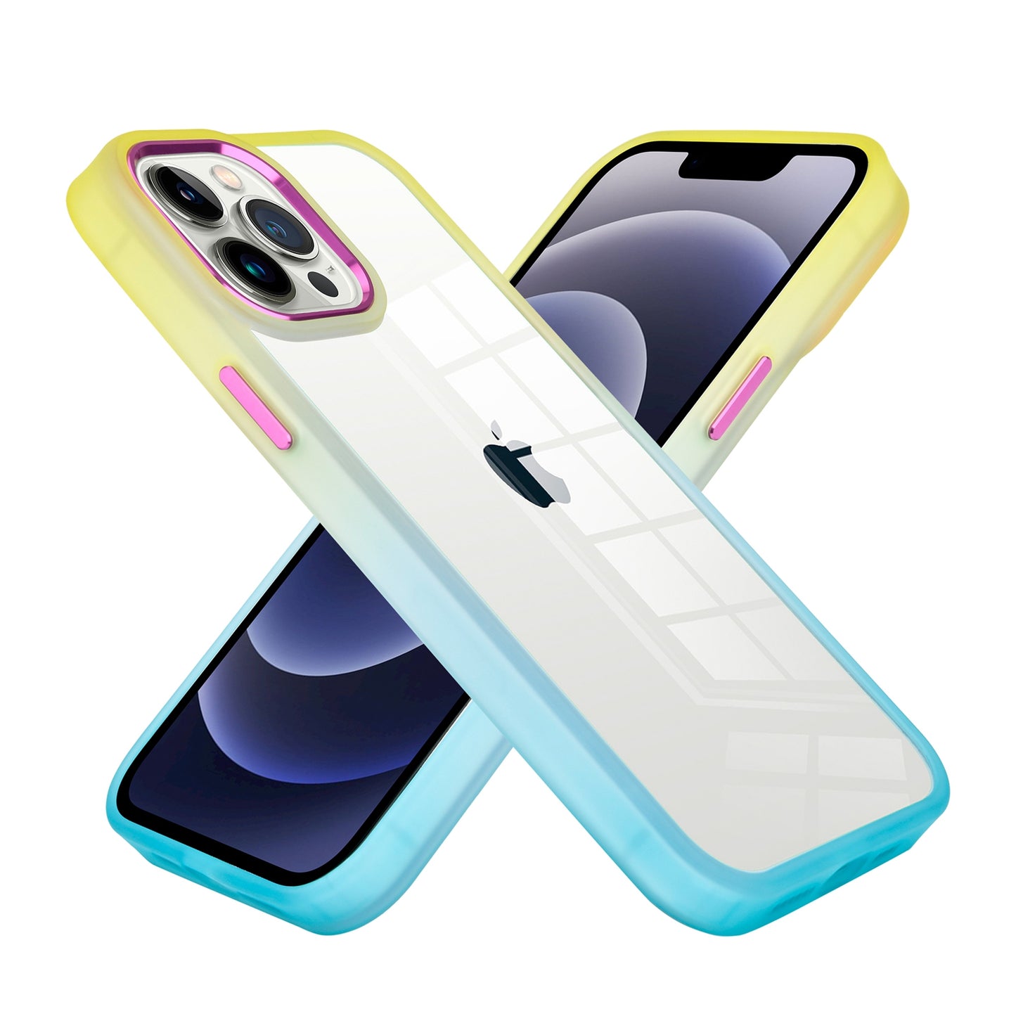 For Apple iPhone 11 (6.1") Transparent Two Tone Gradient Colorful Frame Bumper Hybrid Rubber TPU Gummy Hard PC  Phone Case Cover