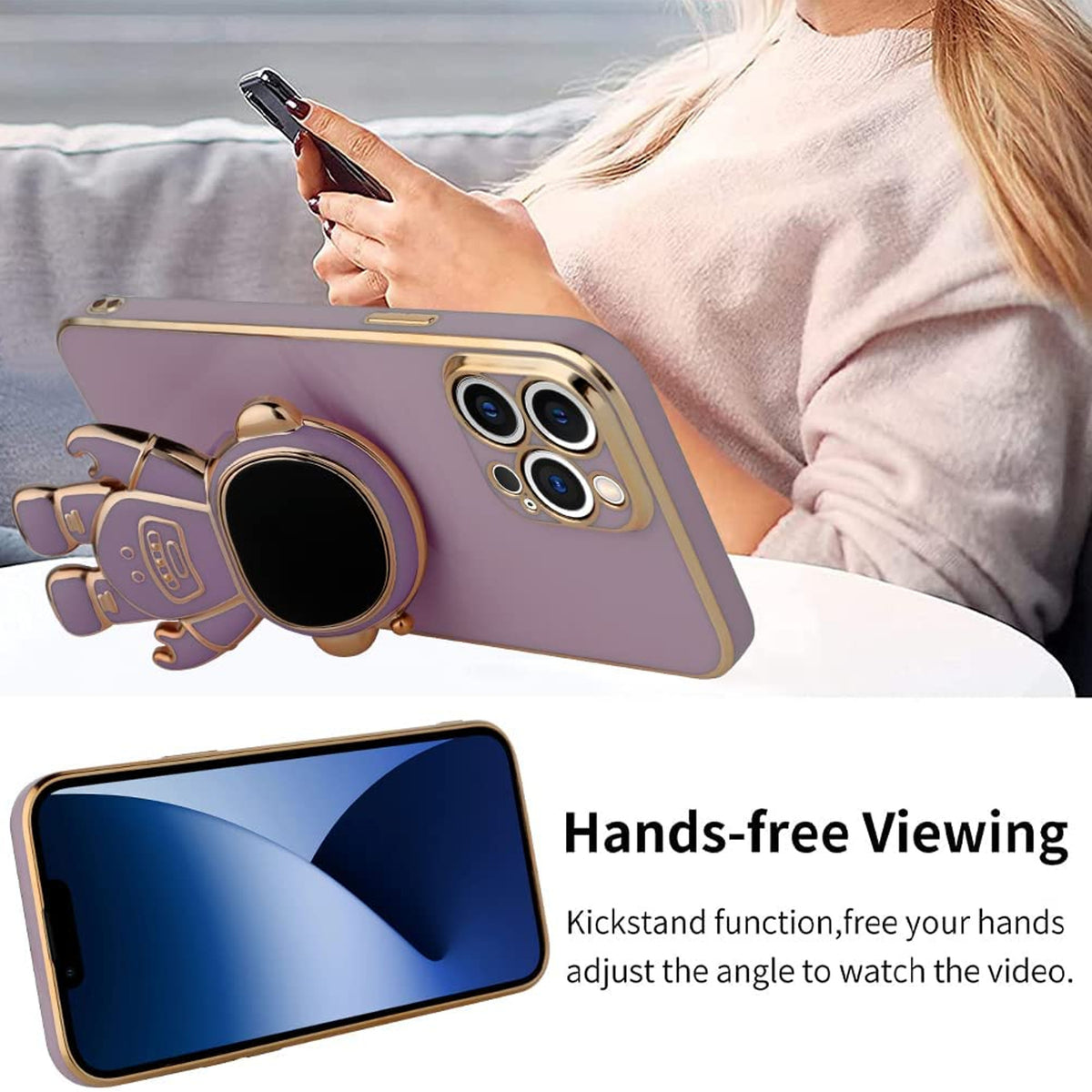 For Apple iPhone 13 /6.1" Astronaut Hidden Stand Holder Plating Hybrid Electroplated Bumper Shockproof Armor Cute  Phone Case Cover