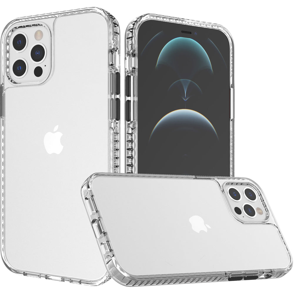 For Apple iPhone 11 (6.1") Crystal Transparent Rugged Shockproof Hybrid PC+TPU Colorful Buttons Military Grade Back Clear Phone Case Cover
