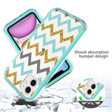 For Motorola Moto G Pure Beautiful Design 3 in 1 Hybrid Triple Layer Armor Hard Plastic Soft Rubber TPU Shockproof Protective Frame Teal Chevron Phone Case Cover