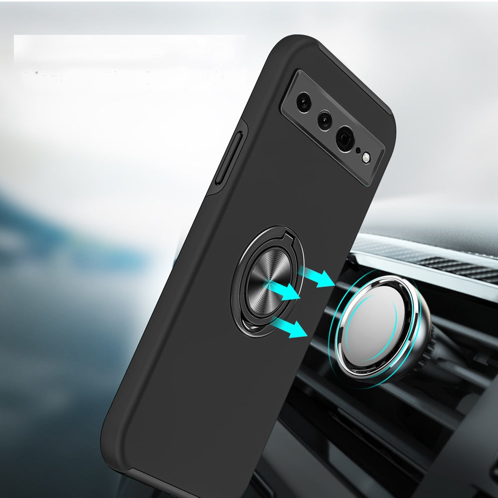 For Google Pixel 7/ 7 Pro Hybrid 360 Degree Rotatable Metal Invisible Ring Stand Holder Fit Magnetic Car Mount Ultra Slim Thin  Phone Case Cover