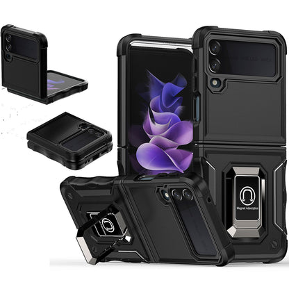 For Samsung Galaxy Z Flip 4 5G Hybrid Cases with Magnetic Ring Holder Kickstand Heavy Duty Rugged Silicone Shockproof  Phone Case Cover
