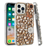 For Apple iPhone XR Bling Crystal 3D Full Diamond Luxury Sparkle Rhinestone Ornament Hybrid Protective Gold Five Ornament Floral Phone Case Cover
