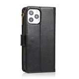 For Nokia C200 Leather Zipper Wallet Case 9 Credit Card Slots Cash Money Pocket Clutch Pouch with Stand & Strap Black Phone Case Cover