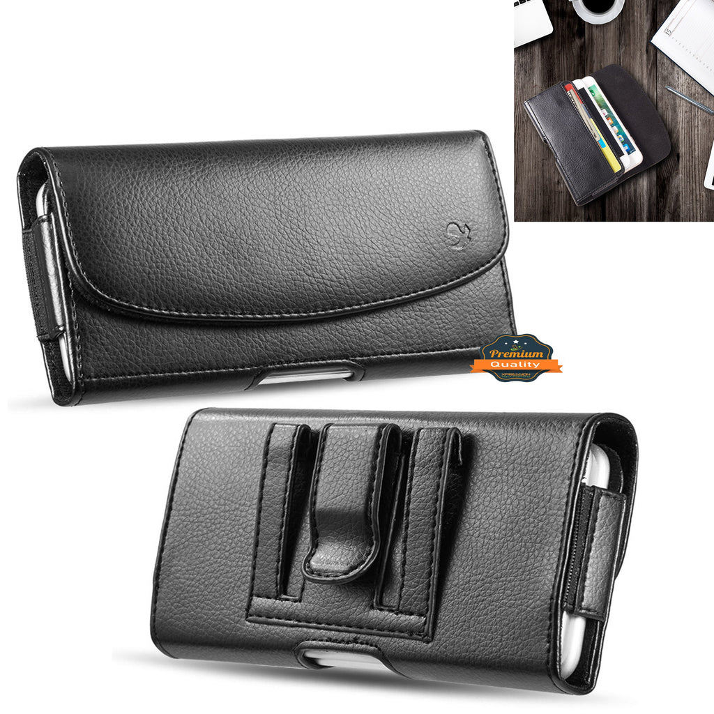 For Samsung Galaxy A23 5G Universal Horizontal PU Leather Phone Belt Holster Case Magnetic Closure with Credit Card ID Holder Pouch Cover [Black]