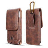 For Samsung Galaxy A23 5G Universal Vertical Leather Case Holster with Credit Card Holder, Belt Loop & Carabiner Carrying Phone Pouch [Brown]