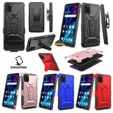For Cricket Debut Hybrid Armor Kickstand with Swivel Belt Clip Holster Heavy Duty 3 in 1 Defender Shockproof Rugged  Phone Case Cover
