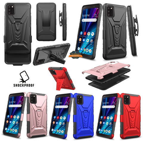 For TCL 30 Z (T602DL) Hybrid Armor V Kickstand with Swivel Belt Clip Holster Heavy Duty 3in1 Stand Shockproof Rugged  Phone Case Cover