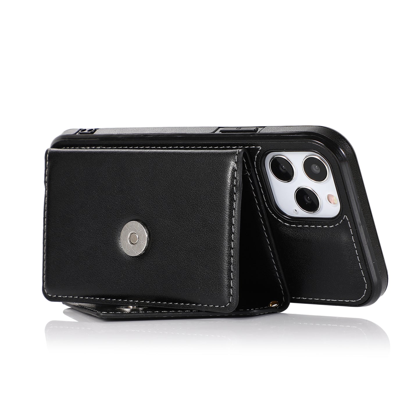 For Apple iPhone SE 3 (2022) SE/8/7 Wallet Case Credit Card ID Holder Lanyard Detachable Neck Strap Flip PU Leather Slim Black Phone Case Cover