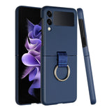 For Samsung Galaxy Z Flip 3 5G Slim Fit Hybrid Hard Rubber TPU Metal Ring Finger Hook Holder Strap Shockproof Protective  Phone Case Cover