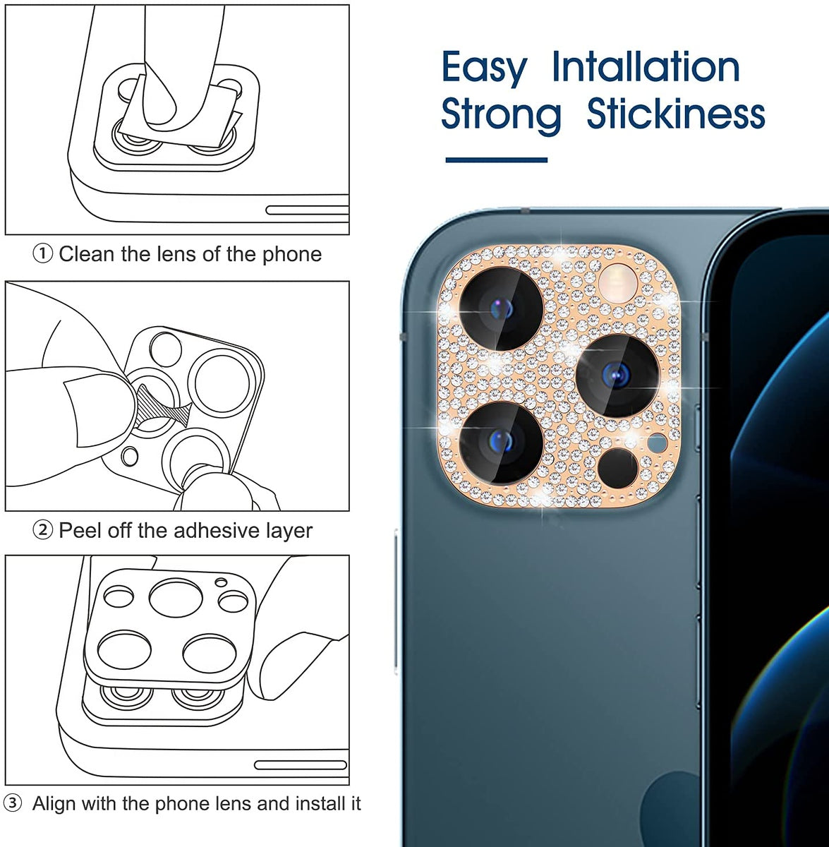 For Apple iPhone 14 (6.1") Camera Lens Zinc Alloy With Diamond Bling Glitter Lens Protective Camera Decoration Rose Gold